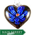 Murano-style Glass Blue Flower Heart Pendant