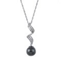 10k/ 14k White Gold Tahitian Pearl and 1/8ct TDW Diamond Necklace (H-I, I2-I3)