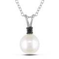 Sterling Silver Freshwater Pearl and Diamond Necklace (8-8.5 mm)