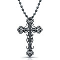 Black Rhodium Silver 1/3ct TDW Diamond Vintage Cross Necklace (J, I2-I3)