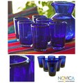 Set of 6 Hand-blown Glass 'Cobalt Angles' Drinking Glasses (Mexico)