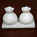 Set of 2 Ceramic 'White Bali Frangipani' Oil Bottles (Indonesia)