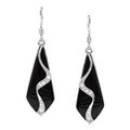 Sterling Silver Black Agate and Cubic Zirconia Earrings