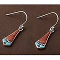 Sterling Silver Coral and Turquoise Inlay Earrings (Thailand)