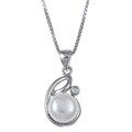Sterling Silver Freshwater Pearl and Cubic Zirconia Necklace (9-10 mm)