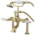 Deck-mount Polished Brass Clawfoot Tub with Hand Shower Faucet