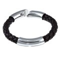 Gerald David Bauman Stainless Steel Braided Leather Bracelet
