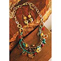 Brass Multi Charm Necklace and Earring Set (China)