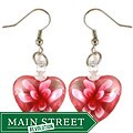 Murano-inspired Glass Pink Flower Heart Earrings