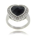 Sterling Silver Black and Clear Cubic Zirconia Heart Ring