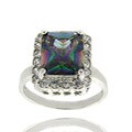 Sterling Silver Square-cut Mystic and Clear Cubic Zirconia Ring