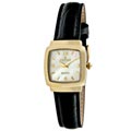 Peugeot Women's Goldtone Black Leather Strap Watch