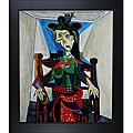 Picasso Paintings Dora Maar w/ Cat New Age Black Finish Wood Frame Hand Painted Canvas Art