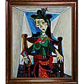 Picasso Paintings Dora Maar w/ Cat Verona Cafe Coffee Brown Patina Finish Hand-painted Framed Canvas Art