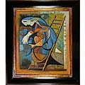 Picasso Paintings Farmers Wife on a Stepladder w/ Opulent Dark Stained Wood/ Gold Trim Frame Canvas Art