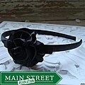 Black Ribbon Rose Headband