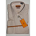 Enzo Tovare Men's Beige Tonal Striped French Cuff Dress Shirt