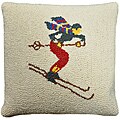 Skier Hooked Wool Pillow