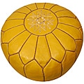 Leather Mustard Pouf Ottoman (Morocco)