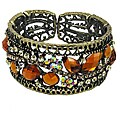 Hermosa Oxidized Goldtone Orange Acrylic and Crystal Floral Cuff Bracelet