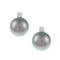 Silver Tahitian Pearl and 1/10ct TDW Diamond Earrings (H-I, I2-I3) (8-9 mm)