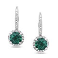 Sterling Silver Created Emerald and Diamond Earrings