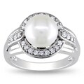 Sterling Silver Cubic Zirconia and Freshwater Pearl Ring (8.5-9 mm)