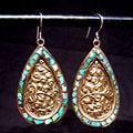 Brass and Sterling Silver Turquoise Teardrop Earrings (Nepal)