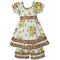 AnnLoren Girl's Ruffled Floral Dress and Capri Set