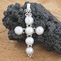 Sterling Silver Freshwater Pearl Cross Pendant (7 mm) (Indonesia)