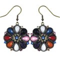 Hermosa Oxidized Goldtone Multi-colored Cabochon Flower Earrings