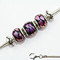 Sterling Silver Pink Dichroic Glass Heart Beads Bracelet (Mexico)