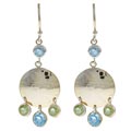 Zoe B 14k Gold over Sterling Silver Blue Topaz and Peridot Disc Earrings