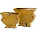 Set of 2 Argento Scroll Mustard Yellow Distressed Planters