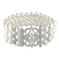 Miadora Sterling Silver Freshwater Pearl and Cubic Zirconia Bracelet (6.5-7 mm)