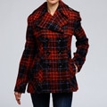 Nicole Miller Women's Plaid Pea Coat
