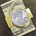 Walking Liberty Silver Half Dollar Goldtone Moneyclip