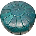 Leather Aqua Green Pouf Ottoman (Morocco)