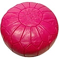 Leather Fuchsia Pouf Ottoman (Morocco)