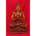 Teak Wood 32-inch Buddha Sitting on Lotus Sculpture (India)