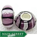 Bleek2Sheek Murano Glass Lavender/White Strokes Charm Beads (Set of 2)