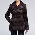 Nicole Miller Women's Plaid Wool-blend Pea Coat