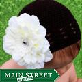 Headbandz Crocheted Dark Chocolate Kufi Hat with Unique Cream Flower