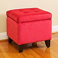 Tufted Red Microfiber Storage Ottoman