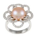 Sterling Silver Pink Freshwater Pearl and Cubic Zirconia Ring
