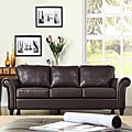 ETHAN HOME Petrie Dark Brown Faux Leather Rolled Arm Sofa