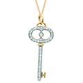 Sterling Silver and 14k Gold 1/5ct TDW Diamond Oval Key Necklace (H-I, I1-I2)