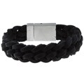 Stainless Steel and Black Leather Men's Braided Bracelet