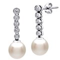 14k White Gold Pearl and 2/5ct TDW Diamond Earrings (G-H, VS1-VS2) (9-9.5 mm)