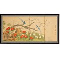 Wood and Silk 24 Inch Birds and Flowers Screen (China)